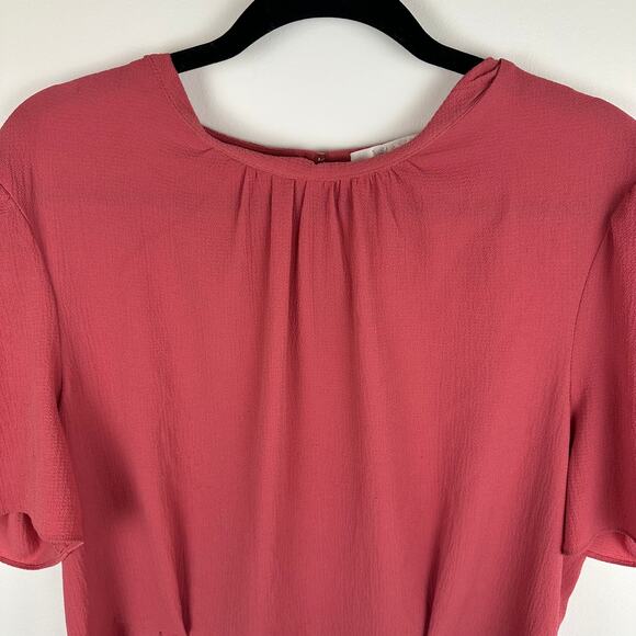 Wayf Womens High Neck Gathered Flutter Sleeve Keyhole Back Pink Blouse Top 2XL - Picture 3 of 12